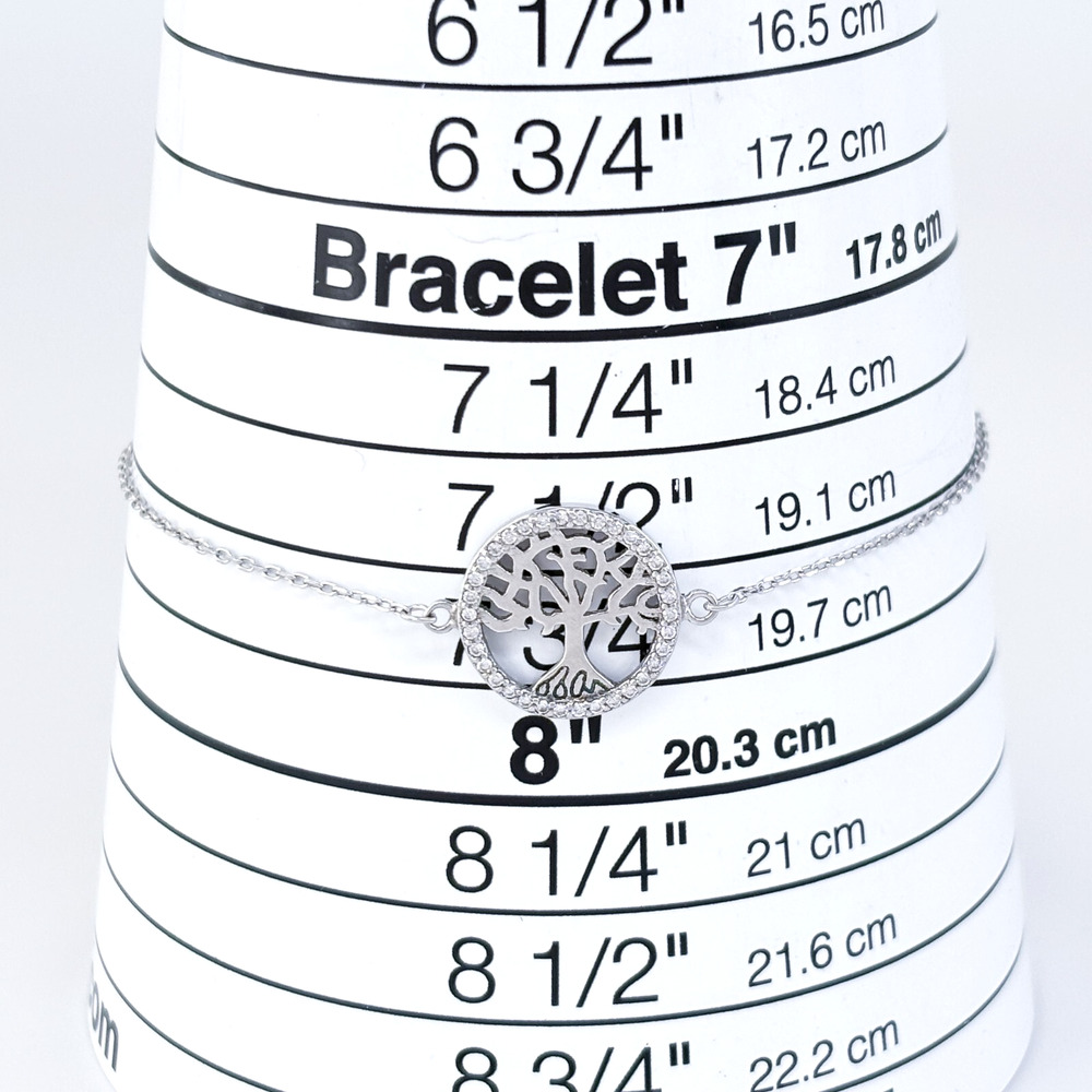 Estate Sterling Silver 925 Cubic Zirconia Tree of Life Chain Bracelet 6.5"-7.75